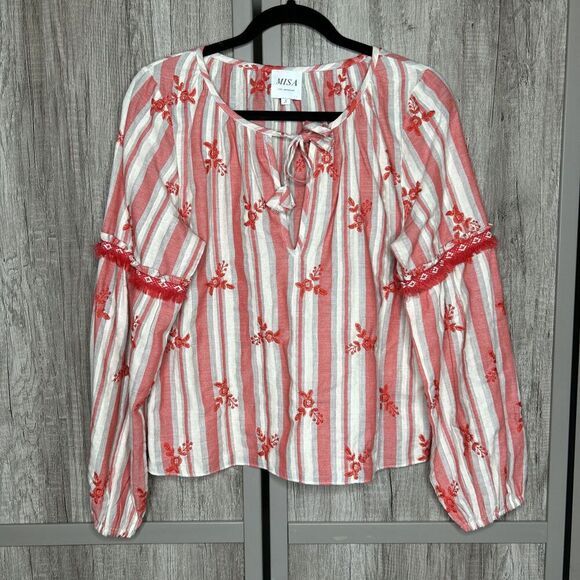 MISA Los Angeles Top Blouse Cotton Embroidered Peasant Floral Red Size S - Picture 1 of 10